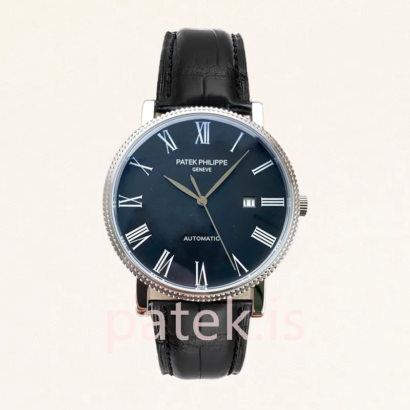 patek philippe calatrava men's 40mm calatravabkrl004 leather strap silver tone