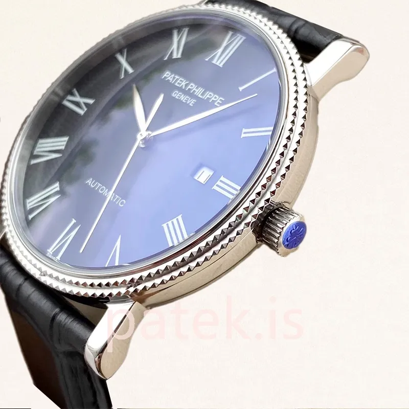 patek philippe calatrava men's 40mm calatravabkrl004 leather strap silver tone